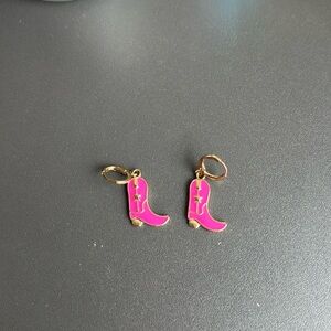 Pink Boot Earrings (cowgirl) Huggies with Star